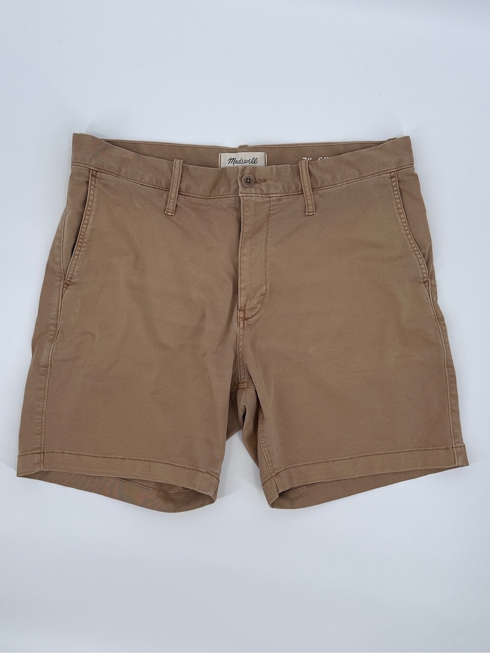 Madewell 7” Chino Shorts Men’s 36 Khaki Camel Stretch Flat Front - Picture 2 of 7